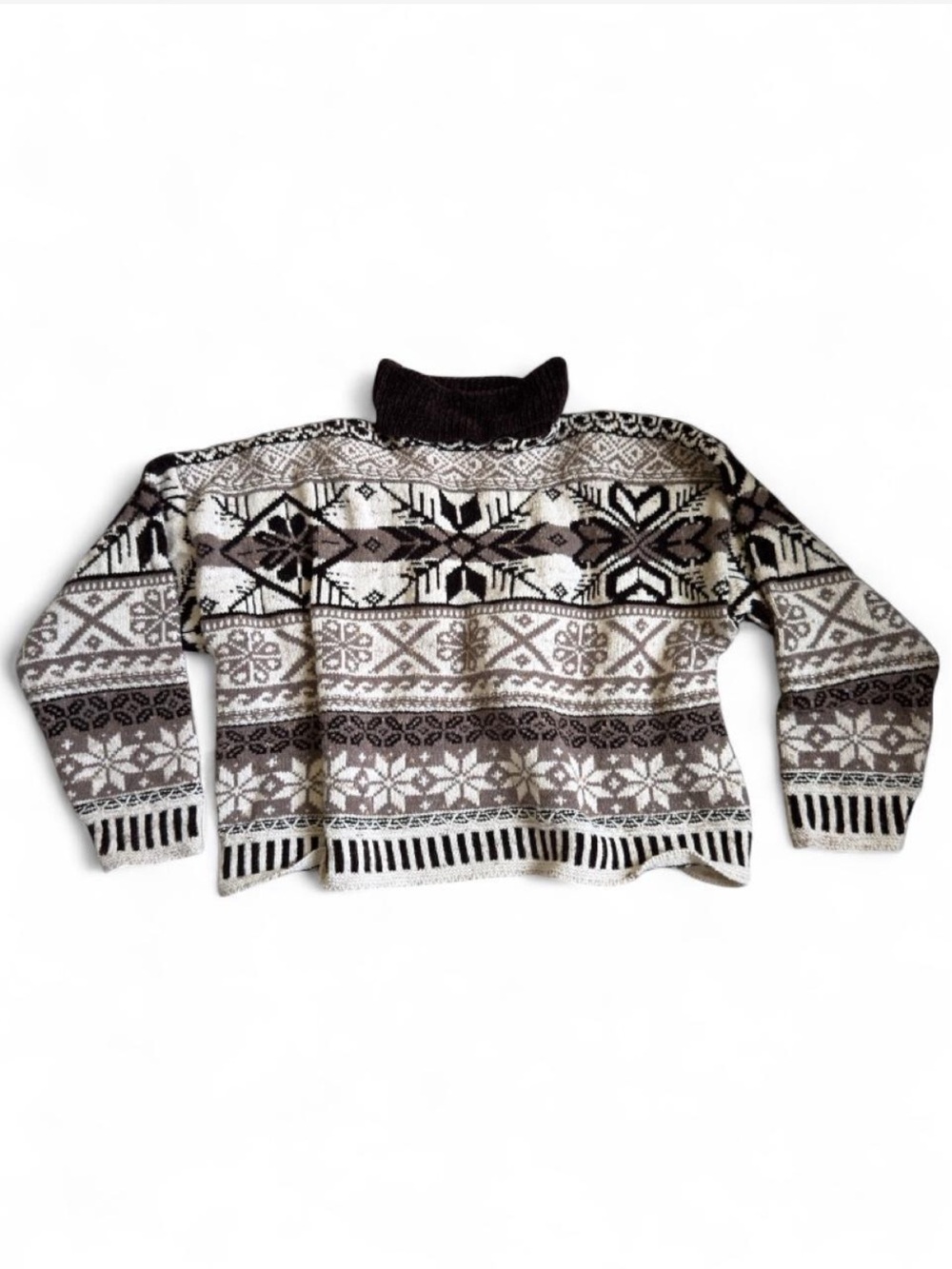 525 America Brown and Cream Fair Isle Nordic Turtleneck Sweater